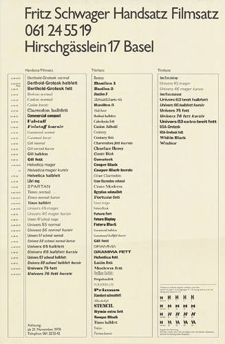 Fritz Schwager, Handsatz Filmsatz, Basel