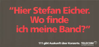 “Hier Stefan Eicher. Wo finde ich meine Band?”, 111 gibt Auskunft über Konzerte. Telecom PTT