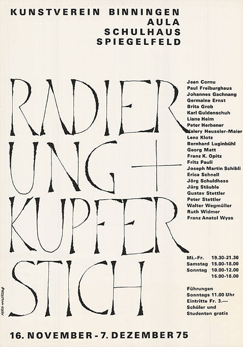 Radierung und Kupferstich, Kunstverein Binningen