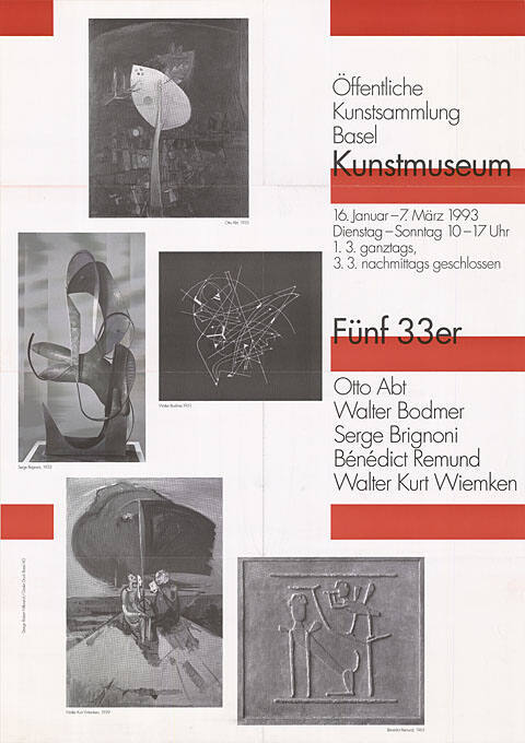 Fünf 33er, Otto Abt, Walter Bodmer, Serge Brignoni, Bénédict Remund, Walter Kurt Wiemken, Öffentliche Kunstsammlung Basel, Kunstmuseum