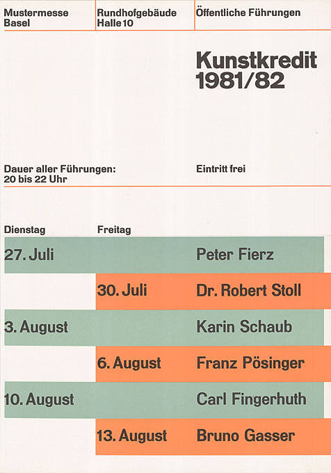 Kunstkredit 1981/82, Öffentliche Führungen, Mustermesse Basel, Rundhofgebäude