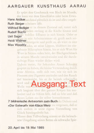 Ausgang: Text, Aargauer Kunsthaus Aarau