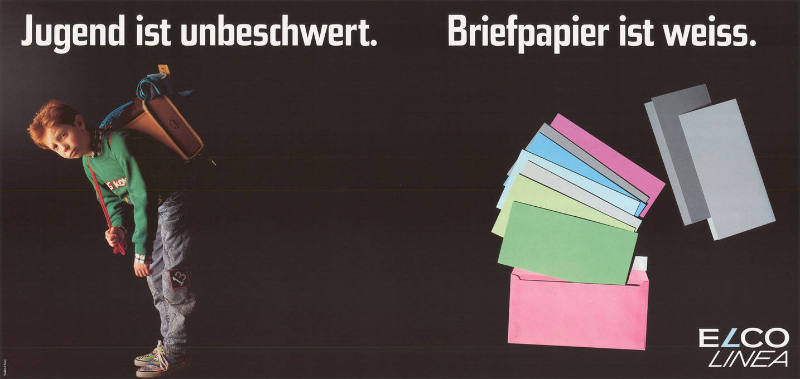 Jugend ist unbeschwert. Briefpapier ist weiss. Elco Linea