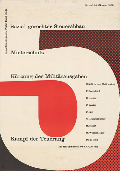 5, Sozial gerechter Steuerabbau, Mieterschutz, Kürzung der Militärausgaben, Kampf der Teuerung