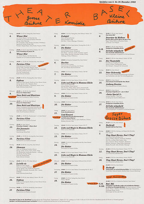 Theater Basel, Grosse Bühne, Komödie, Kleine Bühne, Spielplan vom 4. bis 18. November 1988