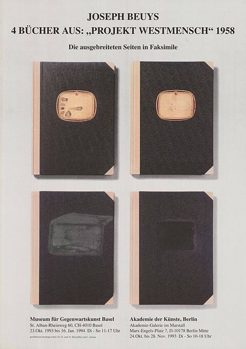 Joseph Beuys, 4 Bücher aus: „Projekt Westmensch“ 1958, Museum für Gegenwartskunst Basel, Akademie der Künste Berlin