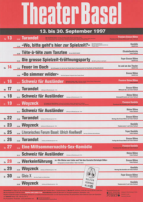 Theater Basel, 13. bis 30. September 1997