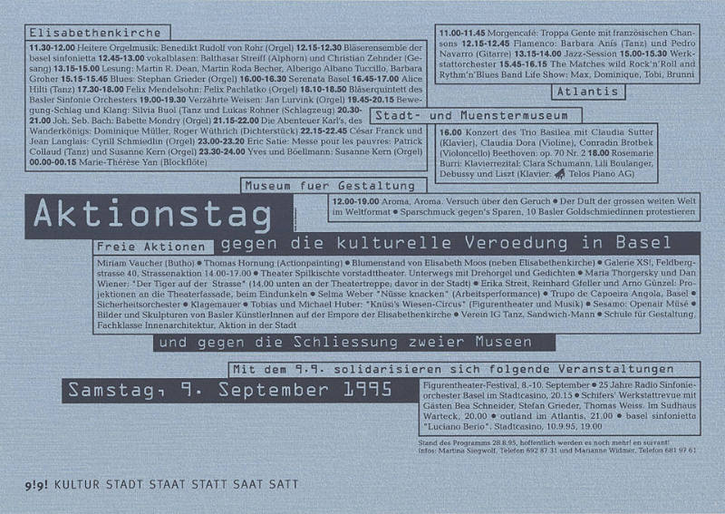 Aktionstag gegen die kulturelle Veroedung in Basel und gegen die Schliessung zweier Museen