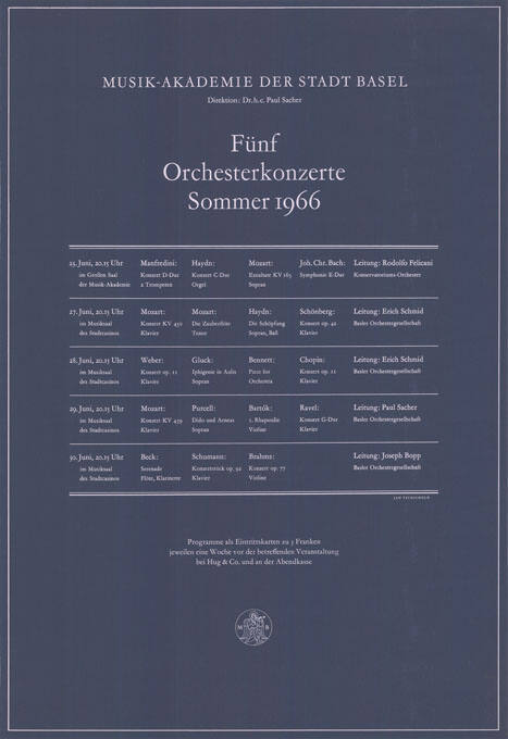 Fünf Orchesterkonzerte Sommer 1966, Musik-Akademie der Stadt Basel