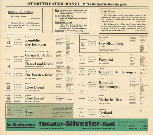 Stadttheater Basel: 2 Neueinstudierungen