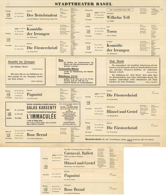 Stadttheater Basel, Zum voraussichtlich letzten Male, Wilhelm Tell