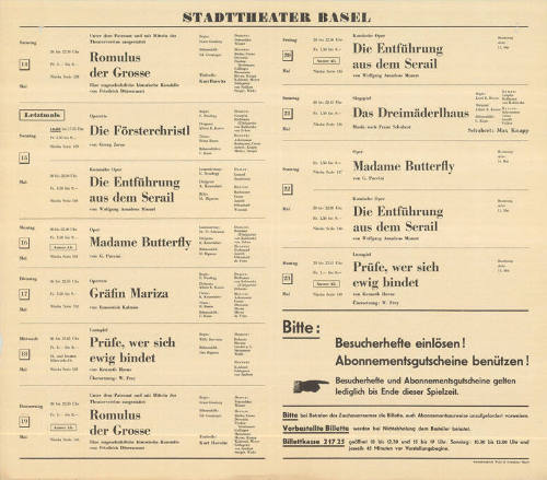 Stadttheater Basel, Letztmals, Die Försterchristl