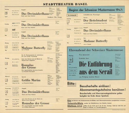 Stadttheater Basel, Letztmals, Der Bettelstudent