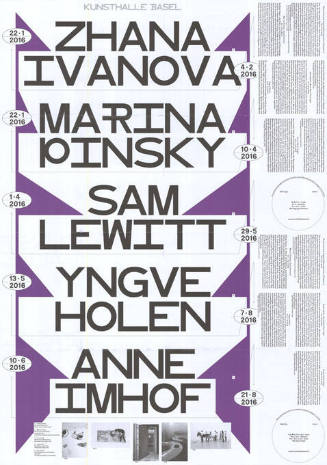 Zhana Ivanova, Marina Pinsky, Sam Lewitt, Yngve Holen, Anne Imhof, Kunsthalle Basel