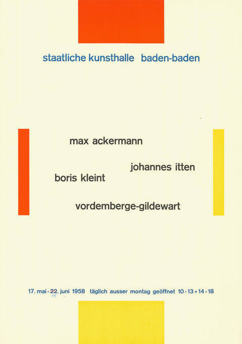 Max Ackermann, Johannes Itten, Boris Kleint, Vordemberge-Gildewart, Staatliche Kunsthalle Baden-Baden