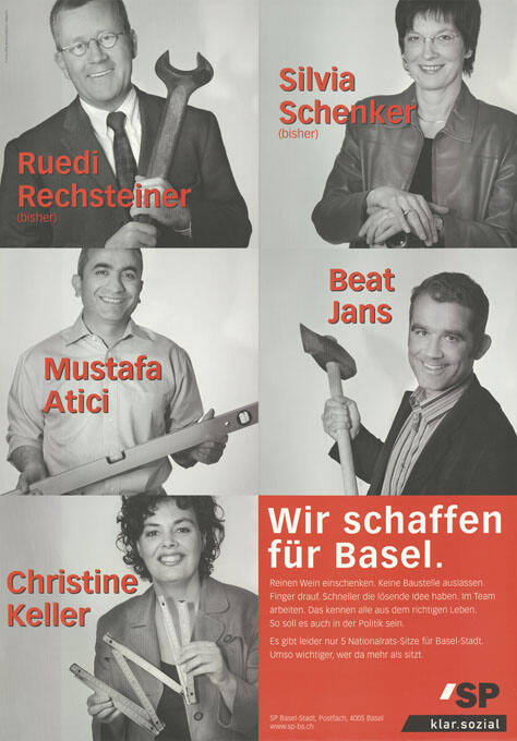 Wir schaffen für Basel. Ruedi Rechsteiner, Silvia Schenker, Mustafa Atici, Beat Jans, Christine Keller, SP