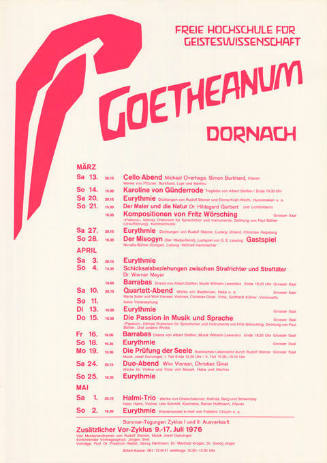 Goetheanum Dornach, Programm März / April / Mai