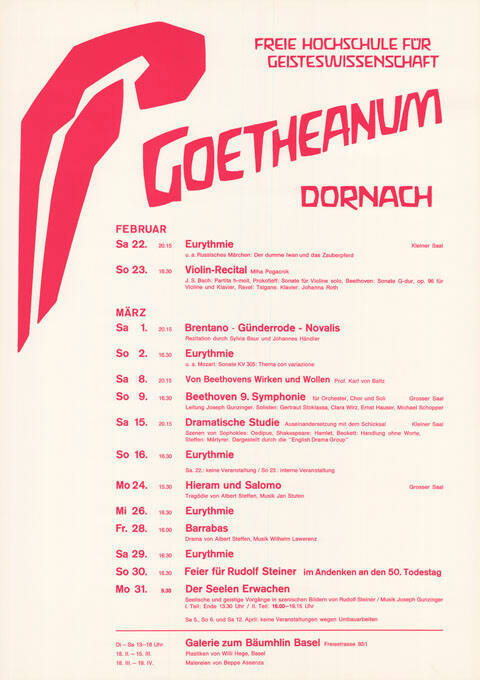 Goetheanum Dornach, Programm Februar / März