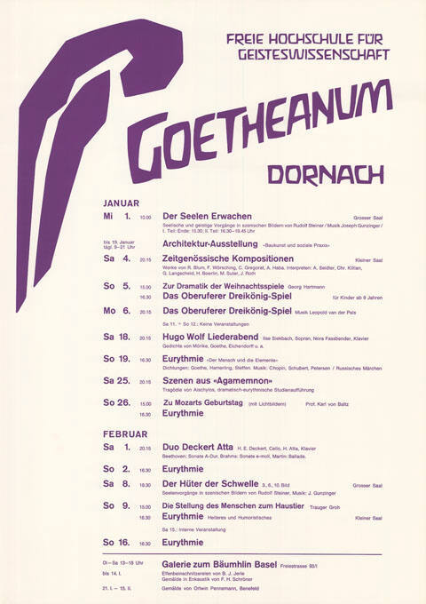 Goetheanum Dornach, Programm Januar / Februar