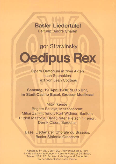 Basler Liedertafel, Oedipus Rex, Stadt-Casino Basel, Grosser Musiksaal