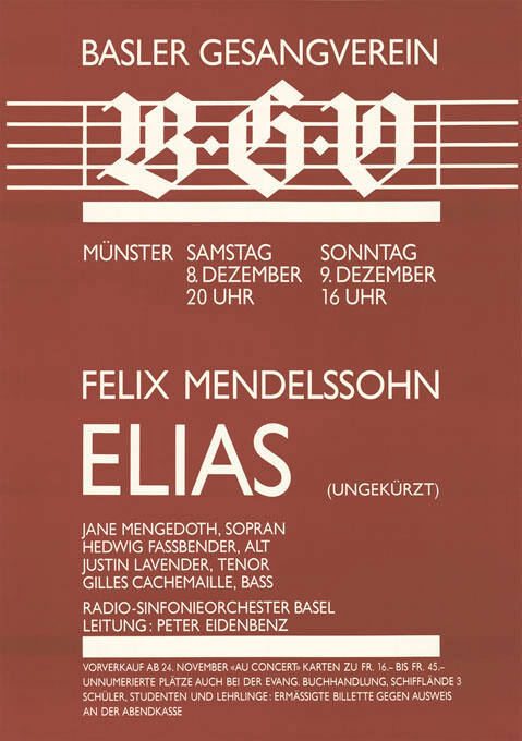 Basler Gesangverein BGV, Felix Mendelssohn, Elias