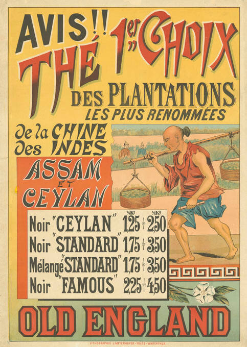 Avis!! The 1er choix des plantations les plus renommées de la Chine des Indes, Assam et Ceylan, Old England