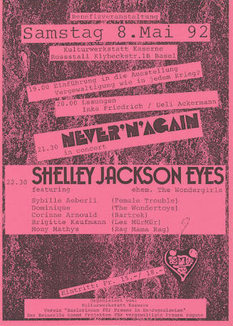 Benefizveranstaltung, Samstag 8. Mai, Shelley Jackson Eyes, Kulturwerkstatt Kaserne