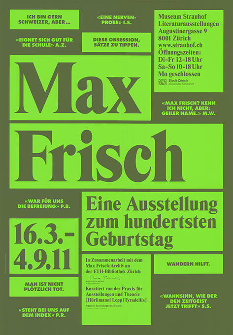 Max Frisch, Eine Ausstellung zum hundersten Geburtstag, Museum Strauhof