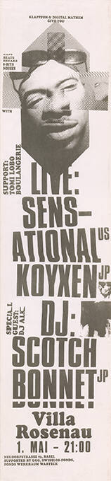 Klappfon & Digital Mayhem give you, Live: Sensational, Koyxen, DJ: Scotch Bonnet, Villa Rosenau