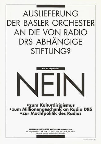 Auslieferung der Basler Orchester an die von Radio DRS abhängige Stiftung? Nein