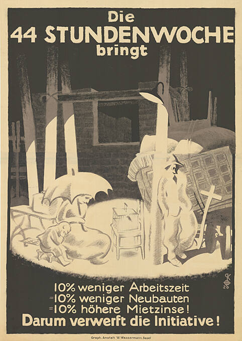 Die 44 Stundewoche bringt 10% weniger Arbeitszeit = 10% weniger Neubauten = 10% höhere Mietzinse! Darum verwerft die Initiative!