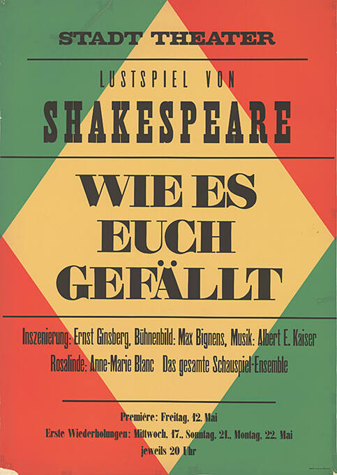 Lustspiel von Shakespeare, Wie es euch gefällt, Stadttheater Basel