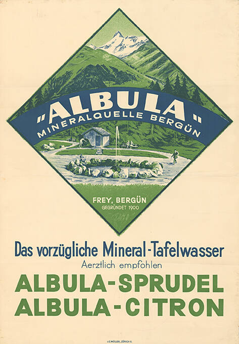 Das vorzügliche Mineral-Tafelwasser, Albula-Sprudel, Albula Citron