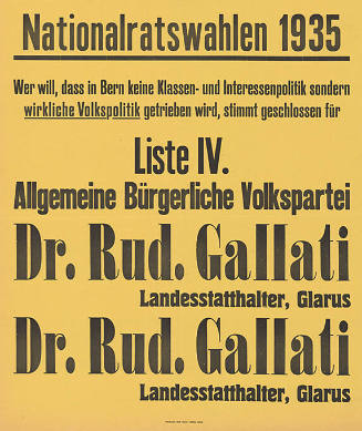 Nationalratswahlen 1935, Liste IV, Allgemeine Bürgerliche Partei, Dr. Rud. Gallati