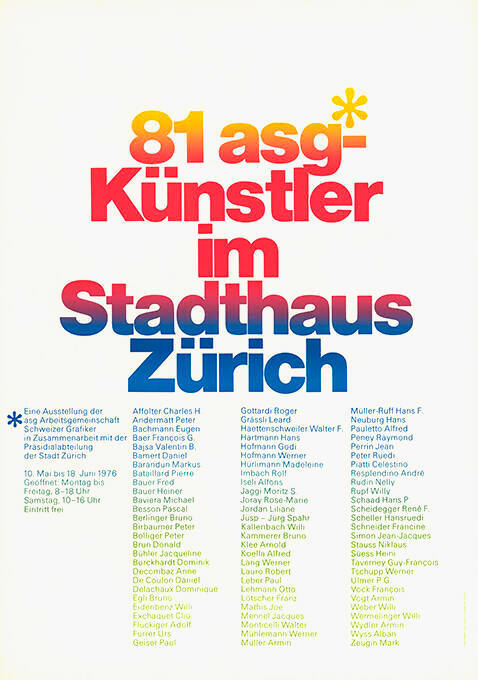 81 ASG-Künstler im Stadthaus Zürich