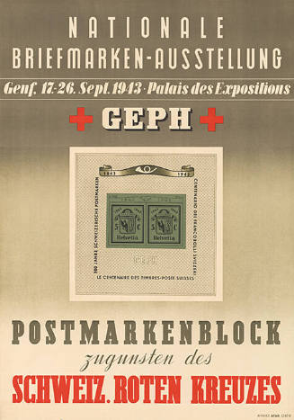 Nationale Briefmarken-Ausstellung, GEPH, Postmarkenblock zugunsten des Schweizerischen Roten Kreuzes, Palais des Expositions, Genf