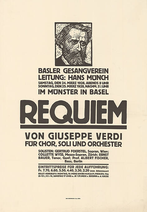 Requiem, von Giuseppe Verdi, Basler Gesangverein, Leitung: Hans Münch, im Münster in Basel