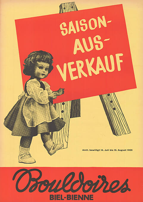 Saison-Ausverkauf, Amtl. Bewilligt 14. Juli bis 10. August 1955, Bouldoires Biel-Bienne