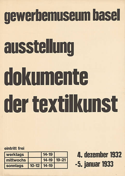 Dokumente der Textilkunst, Gewerbemuseum Basel