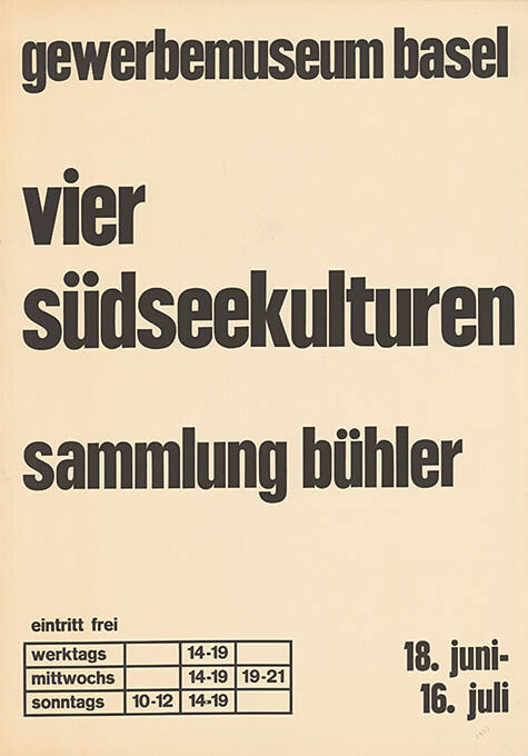 Vier Südseekulturen, Sammlung Bühler, Gewerbemuseum Basel