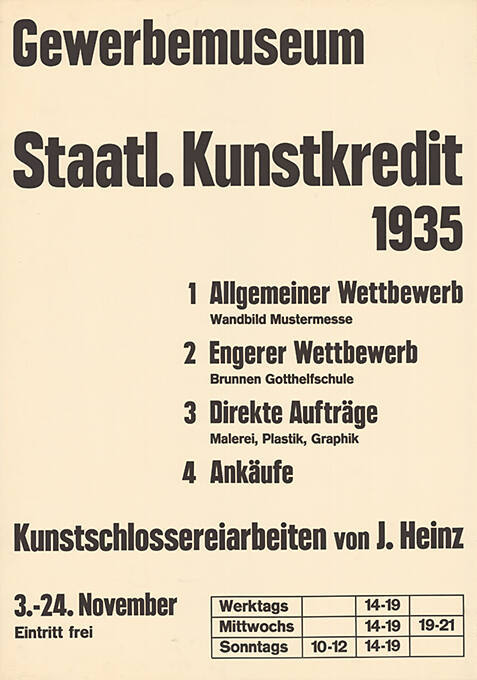 Staatl. Kunstkredit 1935, Gewerbemuseum Basel