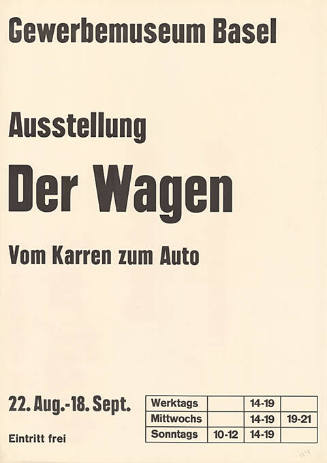 Der Wagen, Vom Karren zum Auto, Gewerbemuseum Basel