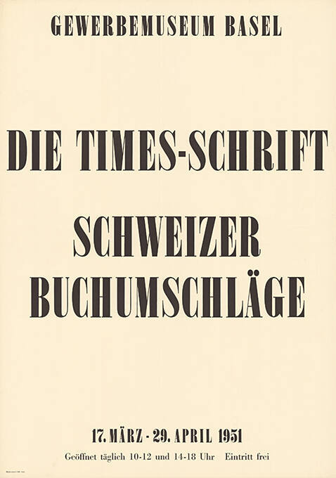 Die Times-Schrift, Schweizer Buchumschläge, Gewerbemuseum Basel