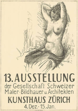 13. Ausstellung der Gesellschaft Schweizer Maler, Bildhauer und Architekten, Kunsthaus Zürich