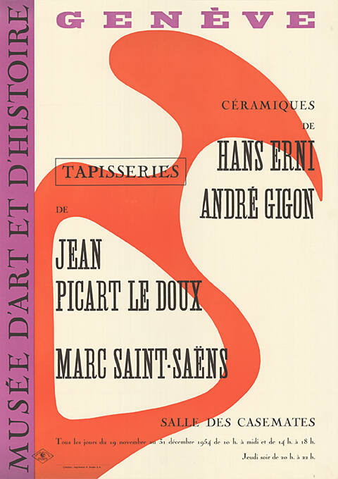 Hans Erni, André Gigon, Jean Picart Le Doux, Marc Saint-Saëns, Musée d’art et d’histoire Genève