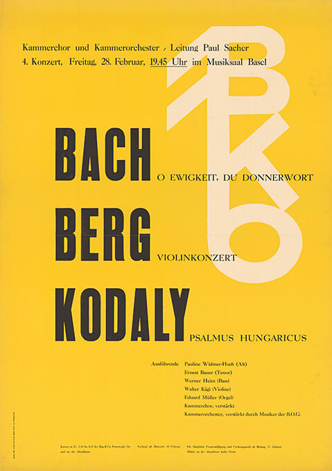 BKO, Bach, Berg, Kodaly, Kammerchor und Kammerorchester, Musiksaal Basel