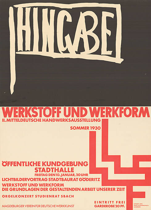 Hingabe, Werkstoff und Werkform, II. Mitteldeutsche Handwerksausstellung, Magdeburg