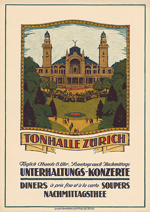 Tonhalle Zürich, Unterhaltungs-Konzerte, Diners, Soupers, Nachmittagsthee