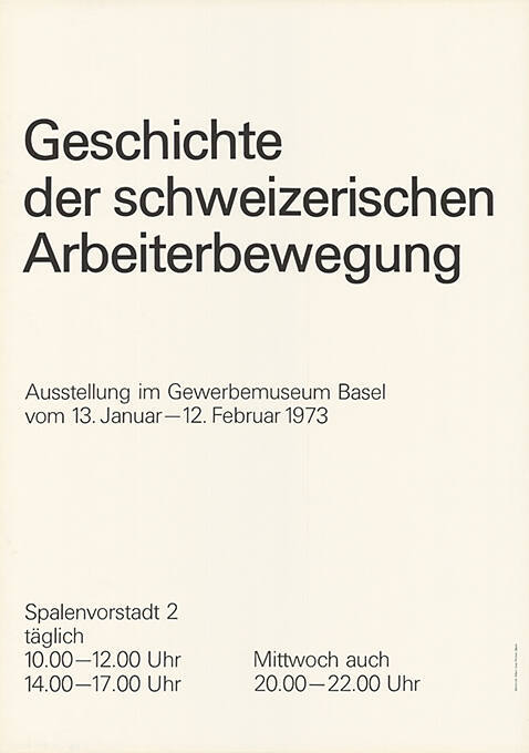 Geschichte der schweizerischen Arbeiterbewegung, Gewerbemuseum Basel