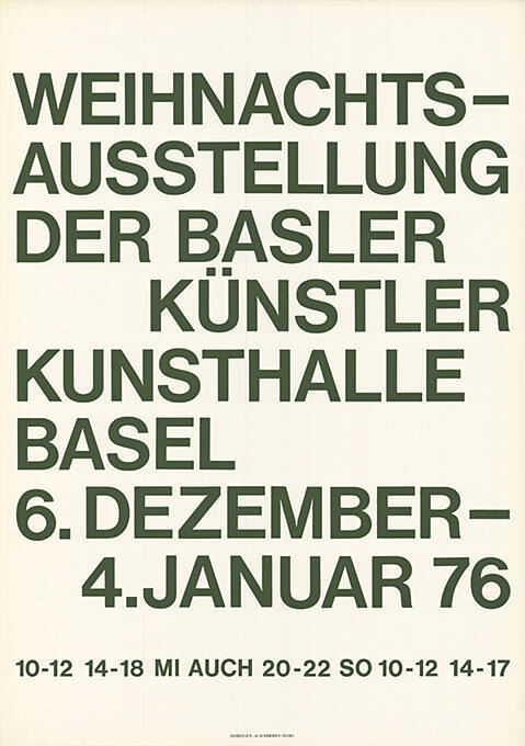 Weihnachtsausstellung der Basler Künstler, Kunsthalle Basel